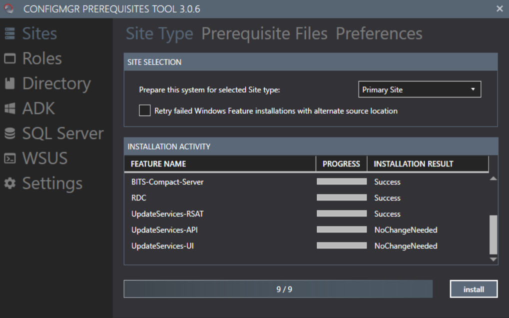 Configuration Manager Prerequisites Tool
